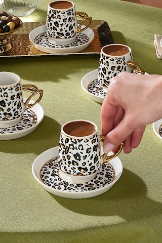 Karaca West 6 Kişilik Leopar Desenli Kahve Fincan Takımı 90 Ml Çok Renkli