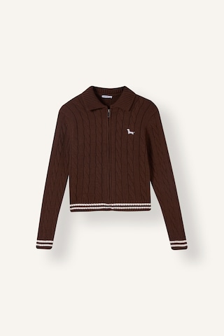 Defacto Regular Fit Polo Yaka Saç Örgü Fermuarlı Hırka H2148ax26aubn450 Kahve-bn450