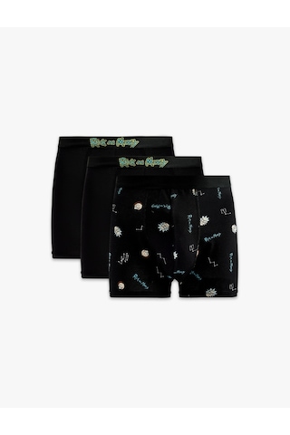 Koton Lisanslı Rick And Morty Baskılı 3'lü Pamuklu Boxer Seti Siyah 6slm90029mk