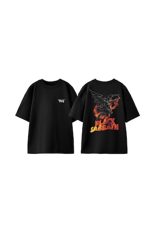 Thewert Black Sabbath Şeytan Tasarım Sırt Baskılı Pamuk Siyah Oversize T-shirt