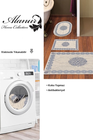Dekoreko Kaymaz Taban Djt 3 Lü Banyo Paspas Takımı Star Pamuk Karışık Modern 1319 Mavi