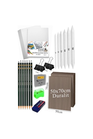 Karakalem Eskiz Çizim Seti Durolit Seti 50x70 Cm 1 Paket Pastel Dağıtıcı Kalem Resim Kağıdı Dereceli Kalem Seti Hamur Silgi Sınav Silgisi