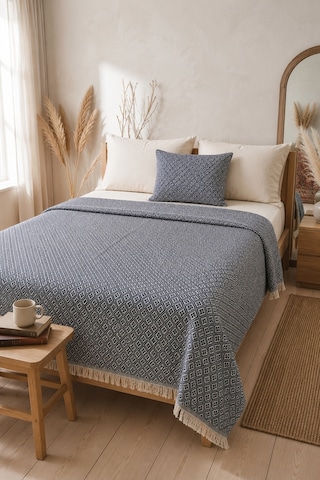 Dokuma Pike Çiftkişilik 200x220 Çok Amaçlı Bohem Yatak Örtüsü İndigo