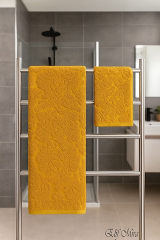 Banyo & Yüz Havlusu Seti %100 Pamuk 90x150 + 50x90 Cm Amorivy Hardal