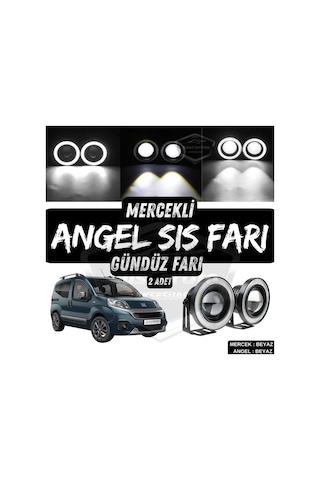Şüscaroto Aksesuar Fiat Fiorino 2008-2023 Uyumlu Üniversal Mercekli Angel Sis Farı Metal 76 Mm Beyaz Halkalı Günd