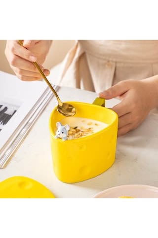 Lyon Seramik Fincan Kupa Yaratıcah Ve Fincanıkahvaltı Peyniri Su Bardağı Sarı