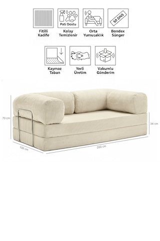 Fitilli Kadife Yıkanır Silinir Pratik Yer Yatağı 50 Dns Bondex Bej 100x200 Kanepe
