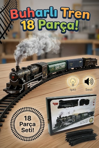 Vardem Işıklı Sesli Pilli Buharlı Tren Seti 18 Parça Raylı Oyuncak Tren
