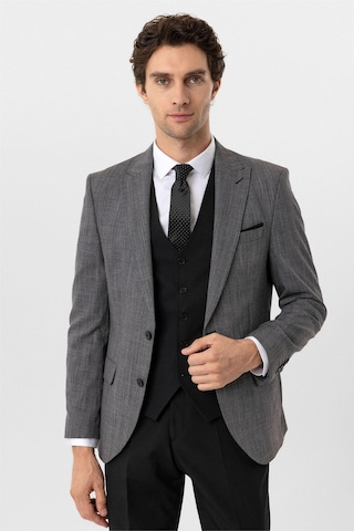 Süvari Siyah Slim Fit Desenli Sivri Yaka 6 Drop Yelekli Klasik Takım Elbise-35685 Siyah