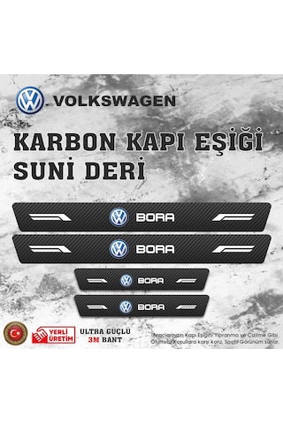 Volkswagen Bora Uyumlu Deri Karbon Kapı Eşiği Koruyucu Bant 4 Adet
