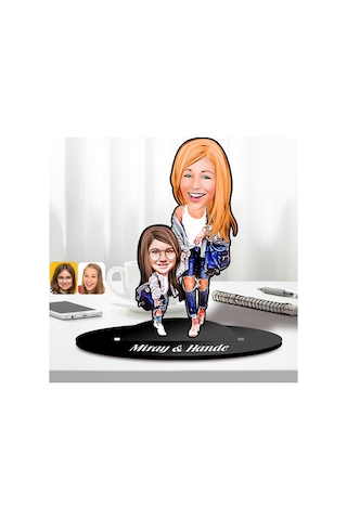 Bk Gift Kişiye Özel Anne-kız Karikatürlü Ahşap Biblo-2, Anneye Hediye, Anneler Günü Hediyeleri Kobitmeyencom30612 Bk