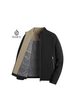 Erkek İlkbahar Ve Sonbahar Dik Yaka Düz Renk İş Günlük Bol Kesim Ceket Siyah