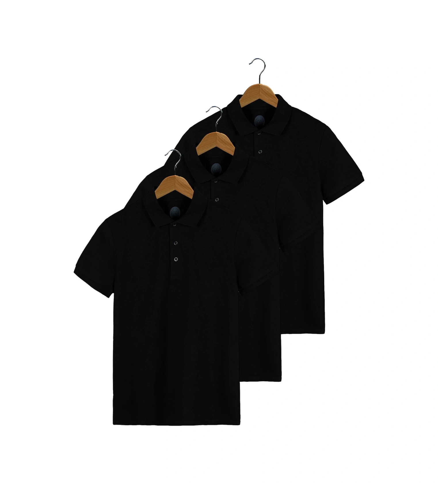 Veaven 3'lü Siyah %100 Pamuk Slim Fit Polo Yaka T-shirt Paketi Siyah