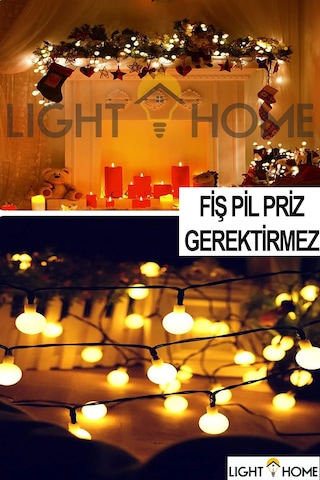 50 Led 7 Metre Sarı Opak Solar Led Işık Güneş Enerjili Bahçe