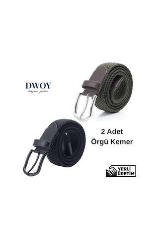 Dwoy Elastik Örgü Kemer 2'li Set-798 Haki