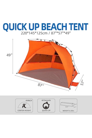 Quickup A1 Otomatik Plaj Çadırı Turuncu