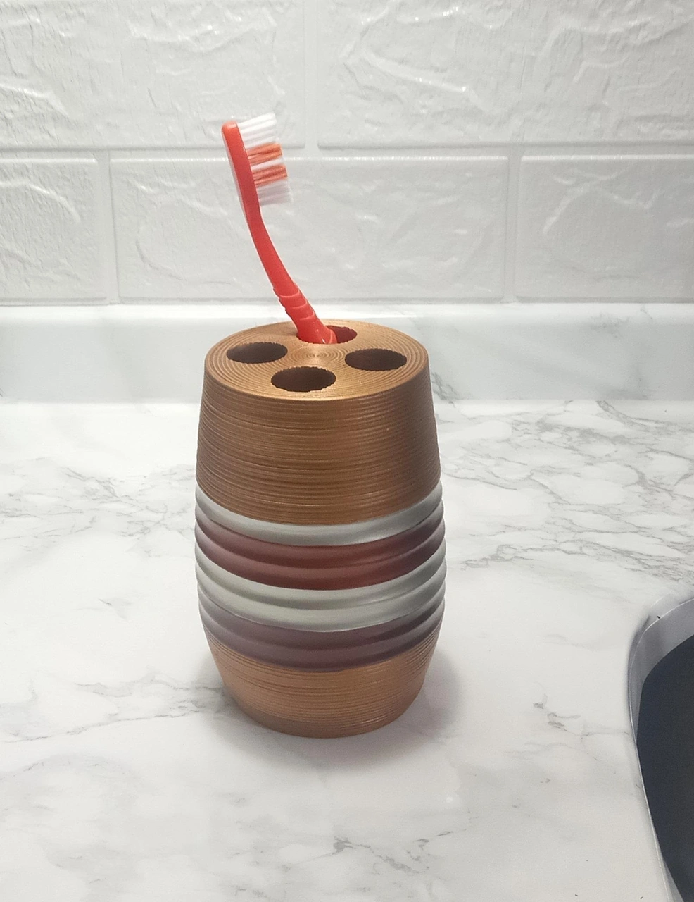 2 Adet Diş Fırçalık Metalik Kahve Poliresin 6x6x12cm Banyo Seti Çok Renkli