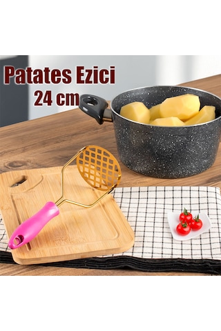 Porsima Paslanmaz Metal Patates Ezici Patates Ezeceği 24cm Fuşya