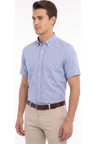 Mösyö Erkek Çift Cepli % 100 Cotton Kısa Kol Gömlek Bgl-st05647 Mavi
