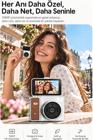 Mimtec Blm-109 Retro Mini Dijital Kamera 1080p Hd Katlanabilir Ekran Flaşlı Selfie Vlog Video Kamerası Kahverengi