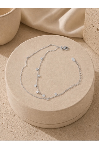 Valmont Accessories Kadın Gümüş Renk Pullu Sallantılı Çift Zincir Halhal