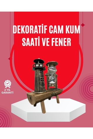 Ahşap Gövdeli Deniz Feneri Formlu Kum Saati - 15x20 Cm Masa Dekoru