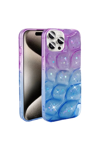 Goocamp Apple Uyumlu iPhone 15 Pro Max Kılıf Simli 3d Desenli Hacar Kapak - Mor-mavi N/a