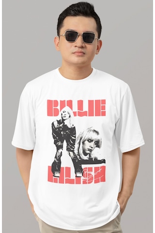 Sevbano Tasarım Billie Eilish Şarkıcı Baskılı Unisex Oversize Tişört Beyaz