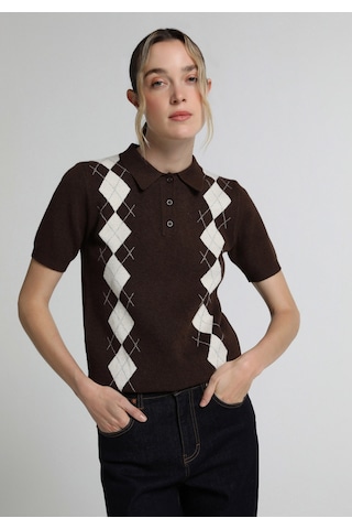 Colin's Colins Slim Fit Polo Yaka Jakarlı Kadın Kahverengi Kısa Kol Kazak Cl1083058 Q1.v1 Brw