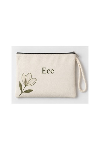 Kişiye Özel Beyaz Çiçek Köşe Baskılı Fermuarlı Makyaj Çantası Bozuk Para Cüzdanı Clutch