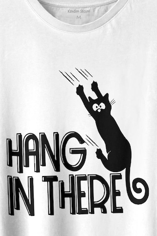 Han In There Tırmalayan Kedi Asla Pes Etme Baskılı Tişört Unisex T-shirt 001
