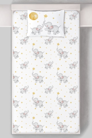 Organik Tek Kişilik Lastikli Çarşaf Seti - Hayalperest Fil Renkli