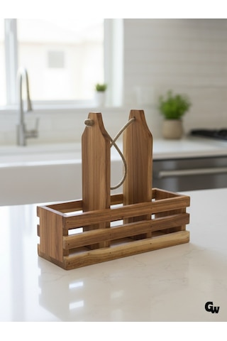 Ahşap Doğal 3lü Yağdanlık Ve Sosluk Altı Kiraz 1 Adet Ahşap