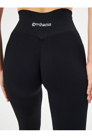 Gymhams Siyah Kalçası Büzgülü Premium Fitilli Ekstra Push Up Yükse