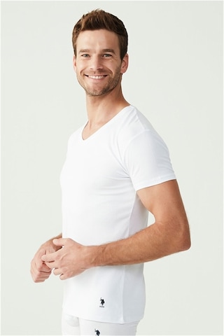 U.S. Polo Assn. U.s Polo Assn. 80194 Erkek 2 Li Kısa Kol V Yaka Atlet-beyaz Beyaz