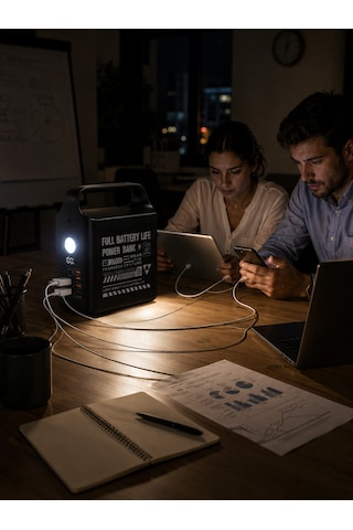 Taşınabilir Güç İstasyonu 100.000 Mah 100w Hızlı Şarj Güçlü Led Aydınlatma Dahili Kablolu Powerbank Siyah