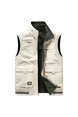 Simicg Erkek Ters Çevrilebilir Çok Cepli Dış Mekan Yelek - Beyaz