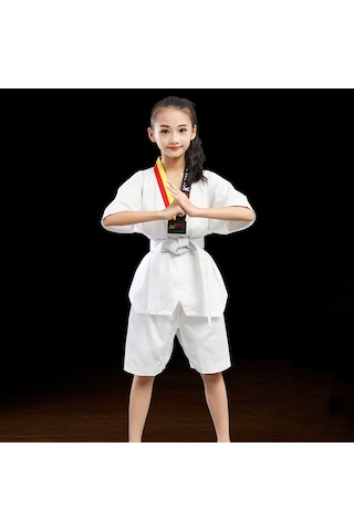 Sones Taekwondo Giyim Çocuk Yetişkin Pamuklu Erkek Ve Kadın Taekwondo Eğitim Üniformaları Alfabe Yaka Kısa Kollu Çok Renkli