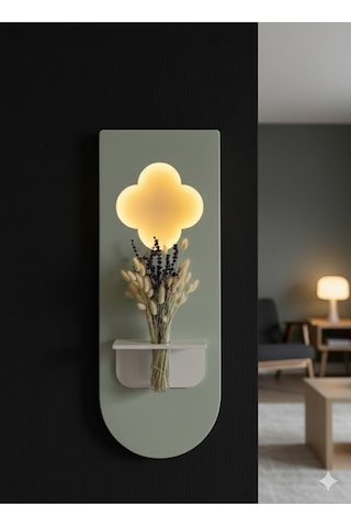 Papatya Ahşap Pilli Ledli İskandinav Tarzı Salon Duvar Rafı Modern Çiçeklik 30 X 80 Cm Çok Renkli