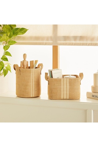 Ocean Home Textile 2'li Çizgili Jüt Sepet Set 1 Adet 20 X 20/1 Adet 24 X 17 X 14 Cm Genel