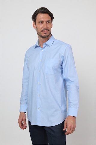 İmza Mavi Sert Yaka Uzun Kol Cepli Comfort Fit Pamuk Gömlek 1004260168 2XL