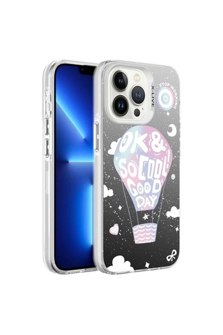 Apple Uyumlu iPhone 13 Pro Max Kılıf Desenli Zore Silver Sert Kapak Balloon