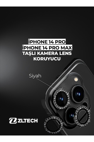 İphone 14pro/14promax Uyumlu Taşlı Kamera Lens Koruyucu Siyah