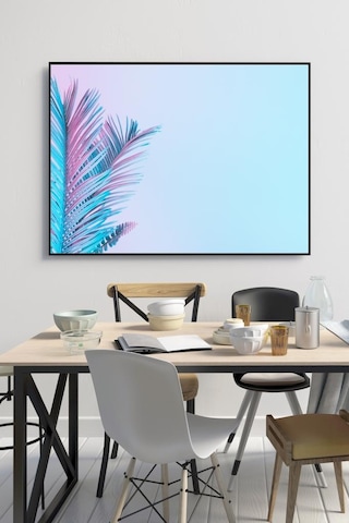 60 X 70 Cm Mavi Palmiye Yaprağı Desenli Cam Tablo 4Mm Temperli Ca