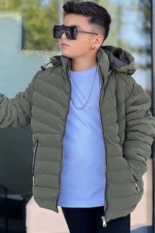 Pina Kids Erkek Çocuk Çıkarılabilir Kapüşonlu Sık Dikişli Nova Kumaş Kışlık Şişme Mont Km4016 Haki