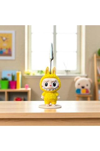 Dekoratif Sevimli Labubu Notluk - Kağıt Tutacağı - Fotoğraf Tutacak Sarı