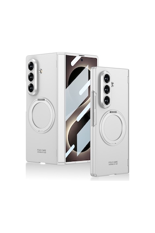 Samsung Uyumlu Galaxy Z Fold 8 Ultra Kılıf M-safe Şarj Özellikli Vardar Kıpta Kpt-07 Ring Standlı Sert Pc Kılıf Gümüş