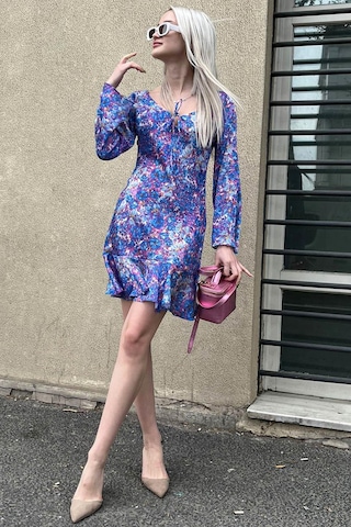 Madmext Mavi Çicek Desenli Elbise Mg1835-mavi