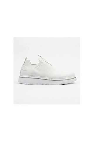 Daytex 1111 Erkek Slip-on - Full Triko Örgü Sportif Kalın Eva Taban Sneaker Beyaz