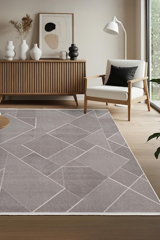 Leon Ln002z Gri Halı Modern Desen Pamuk Taban Akrilik Tozuaz Salon Yatak Odası Koridor Halısı-691 Gri